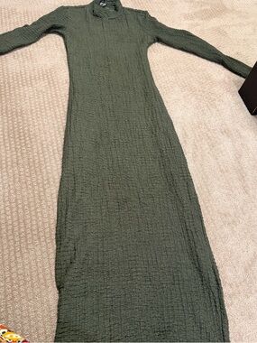 Zara Olive Green Textured Maxi Dress